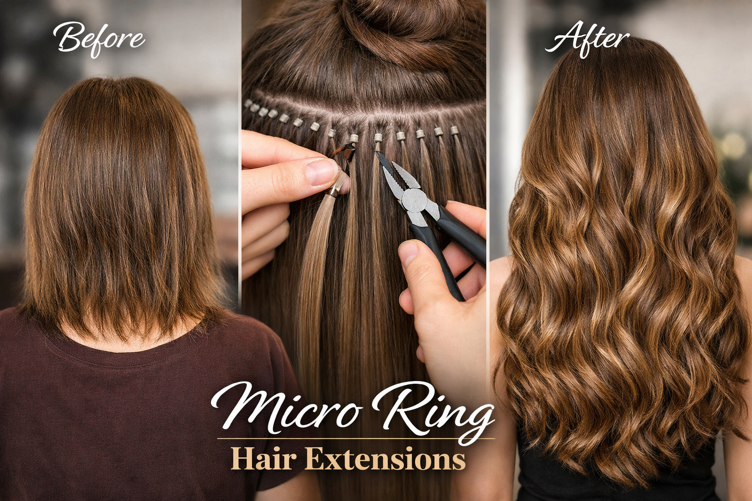 Micro rings hair extensions applied with beads for natural length and volume