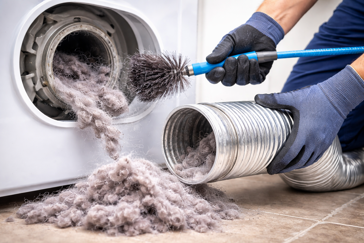 Clothes dryer vent repair cleaning lint buildup in ventilation pipe