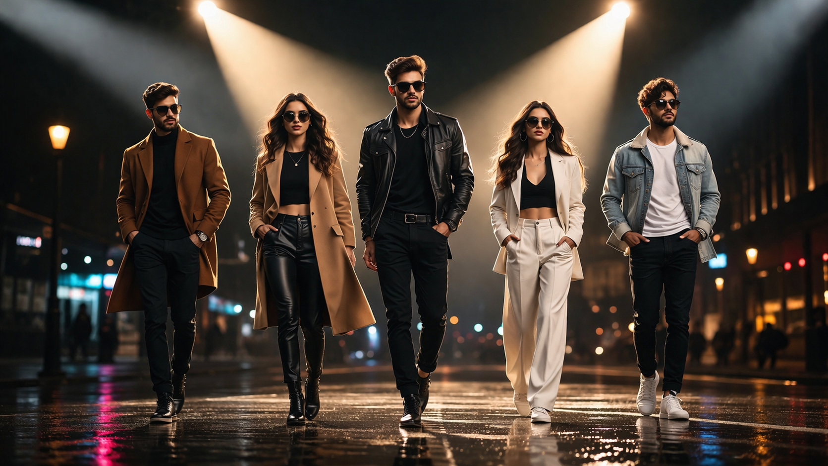 Stylish modern outfit under spotlight lighting representing confidence and bold fashion